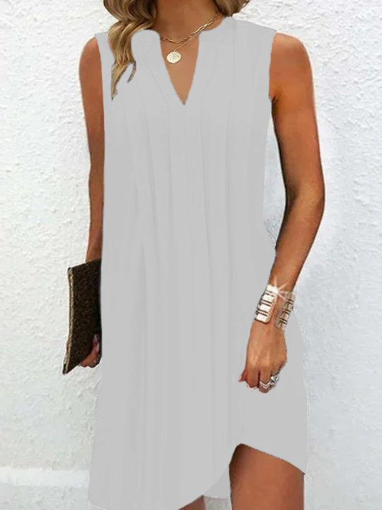 Damen elegantes, ärmelloses Kleid mit V-Ausschnitt und asymmetrischem Saum – Élara