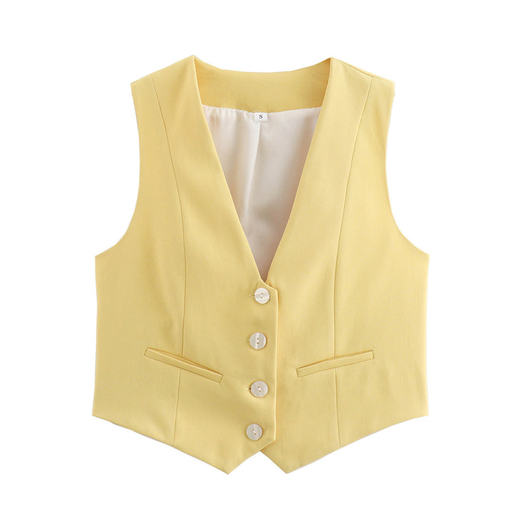 Damen nan elegante taillierte Business-Weste mit spitzem Saum, V-Ausschnitt und Leistentaschen Echo Archiv