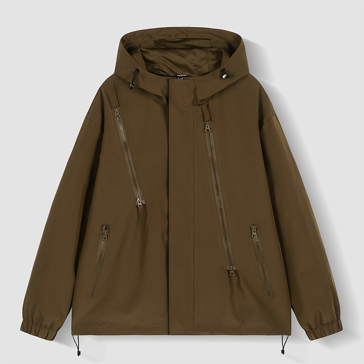 Herren nan technische Kapuzenjacke mit wasserabweisendem Softshell, schrägen Reißverschlusstaschen und verstellbarem Saum Echo Archiv