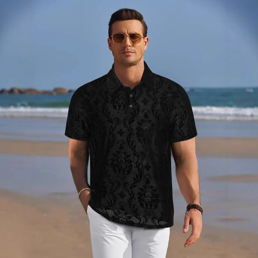 Herren Polohemd mit elegantem Damastmuster Echoarchiv