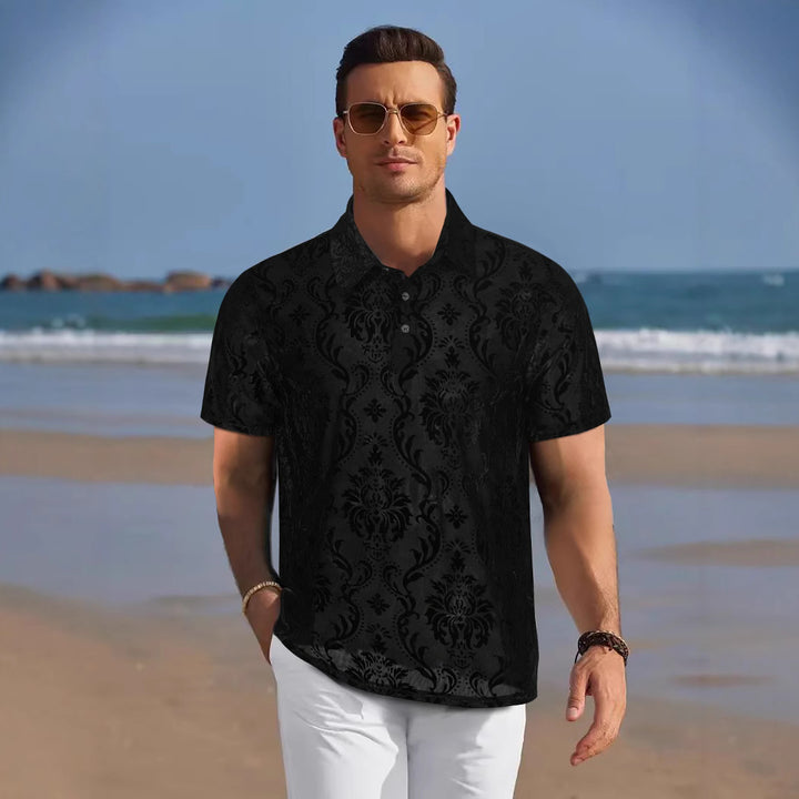 Herren Polohemd mit elegantem Damastmuster Echoarchiv