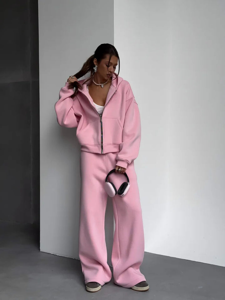 Damen Oversized Kapuzenjacke und Sweathose Set – Auréline