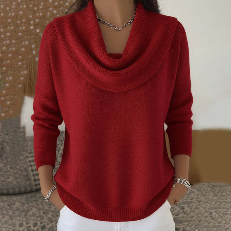 Damen nan schimmernder Strickpullover mit Wasserfallkragen, feiner Glitzerstruktur und schmalem Saum Echo Archiv