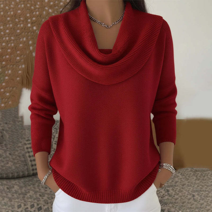 Damen nan schimmernder Strickpullover mit Wasserfallkragen, feiner Glitzerstruktur und schmalem Saum Echo Archiv