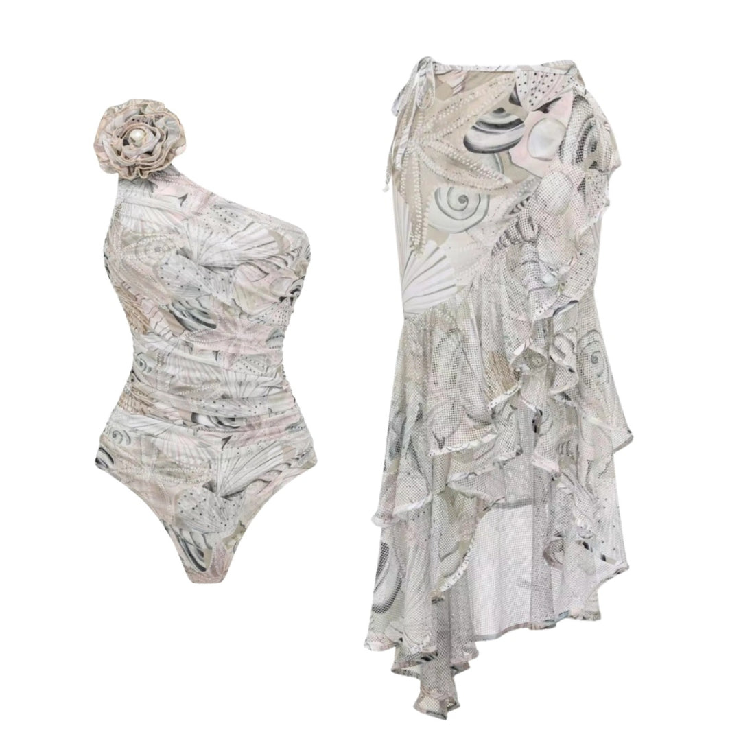 Damen Einseitiger Badeanzug mit floraler Applikation Echo Archiv