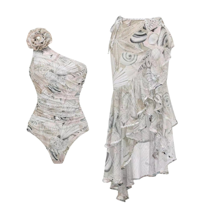 Damen Einseitiger Badeanzug mit floraler Applikation Echo Archiv
