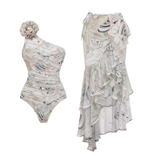 Damen Einseitiger Badeanzug mit floraler Applikation Echo Archiv
