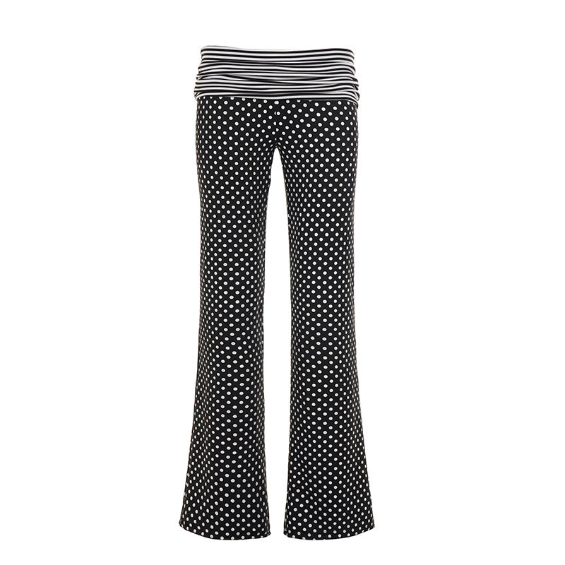 Damen nan weite Marlene-Hose mit hohem Umschlag-Bauchbund und gepunktetem Stretchjersey Echo Archiv