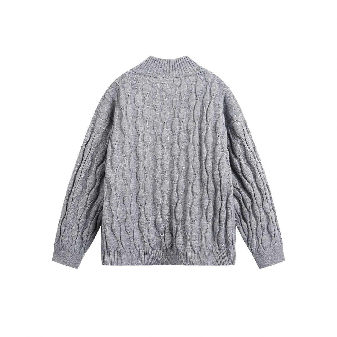 Unisex Grobgestrickter Halfzip-Pullover mit Zopfmuster und Stehkragen Echoarchiv