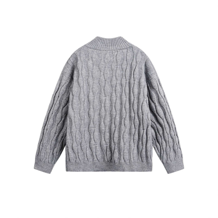 Unisex Grobgestrickter Halfzip-Pullover mit Zopfmuster und Stehkragen Echoarchiv