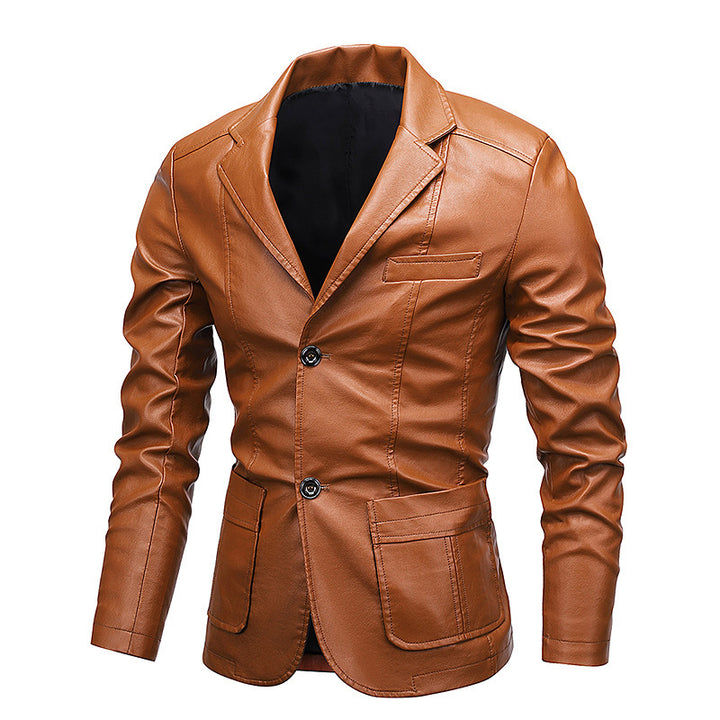 Herren Slim-Fit Kunstleder-Sakko mit Reverskragen und aufgesetzten Pattentaschen Echo Archiv