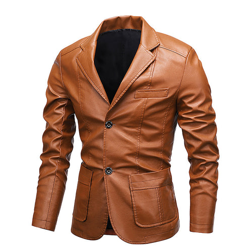 Herren Slim-Fit Kunstleder-Sakko mit Reverskragen und aufgesetzten Pattentaschen Echo Archiv