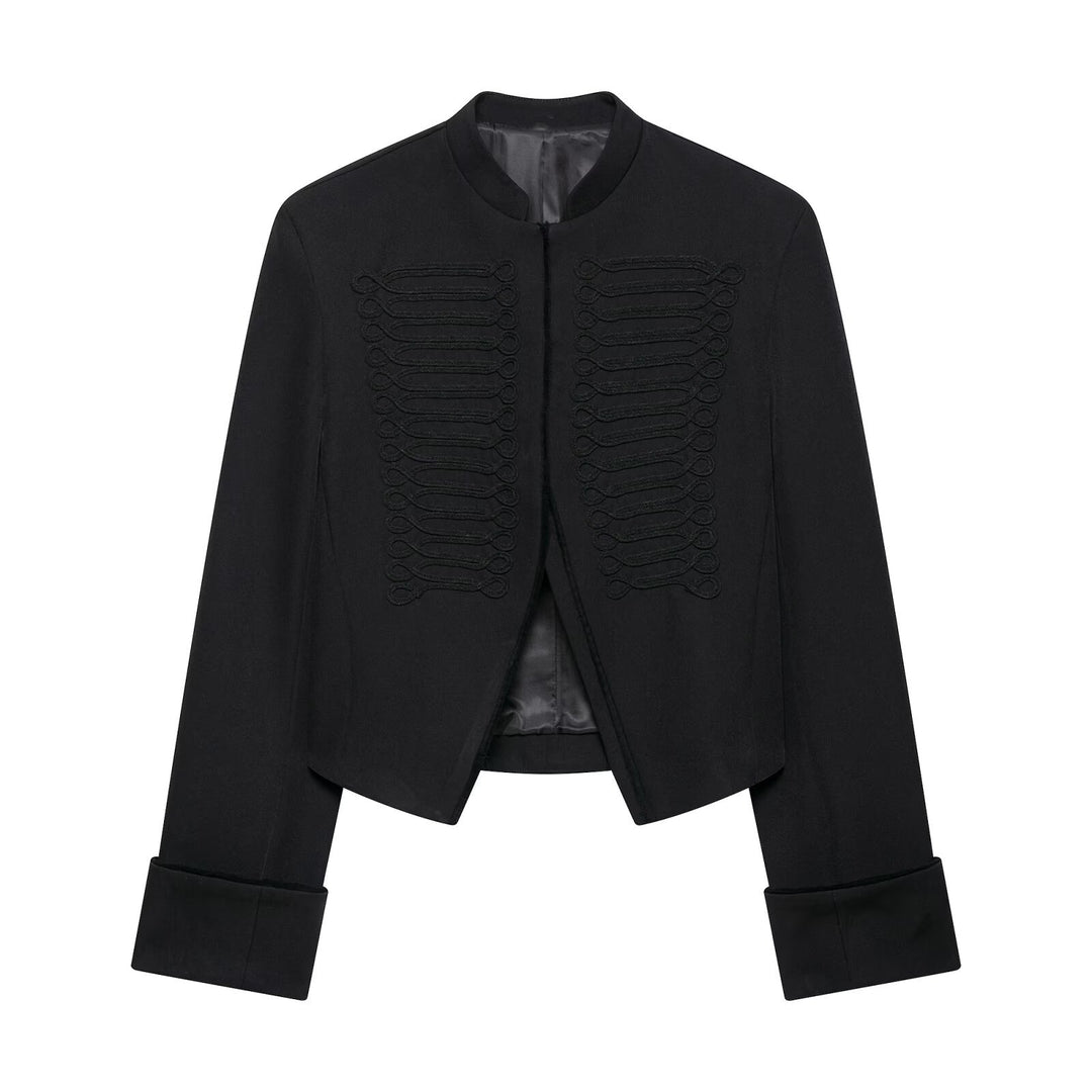 Damen Kurze militärinspirierte Bolerojacke mit Stehkragen und Zierkordeln Echo Archiv