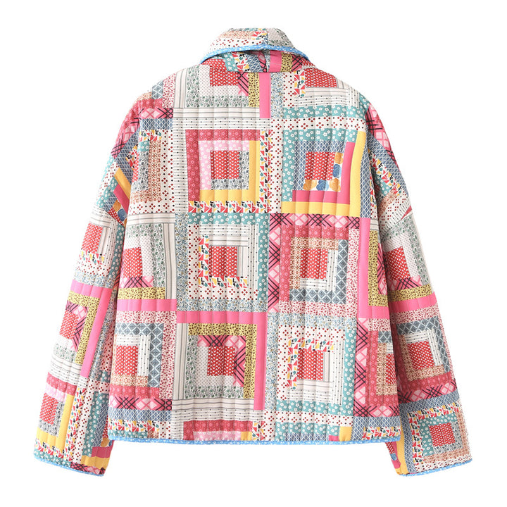 Damen nan gesteppte Cropped Patchworkjacke mit Schalkragen und kastigem Schnitt Echo Archiv