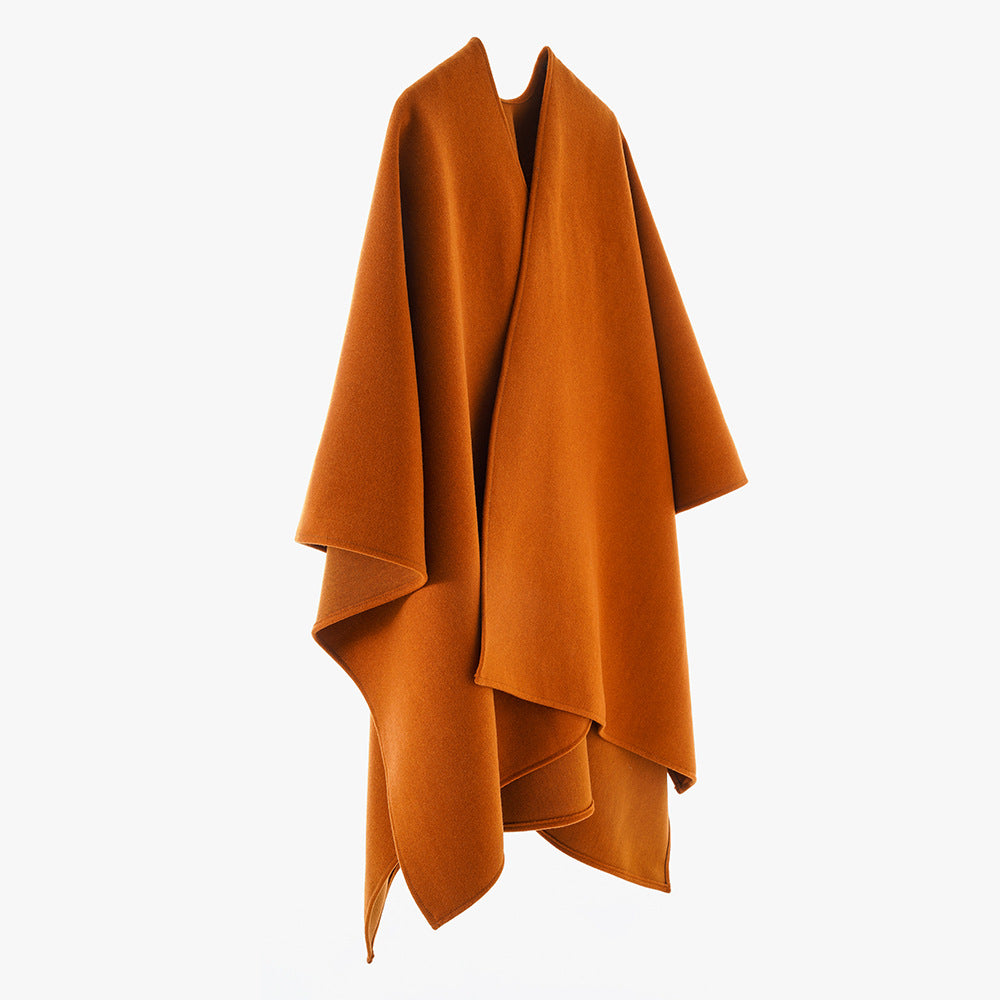 Damen Asymmetrischer Wollmix-Capeponcho mit drapiertem Wickelvorderteil – Avérine