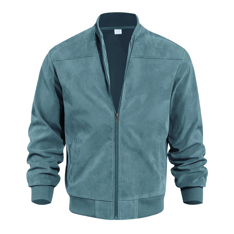 Herren hochwertige Wildlederjacke im sportlichen Bomberstil mit elastischen Bündchen – Brevano