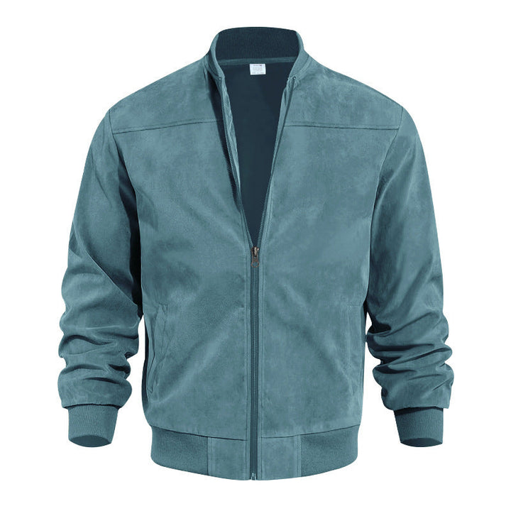 Herren hochwertige Wildlederjacke im sportlichen Bomberstil mit elastischen Bündchen – Brevano