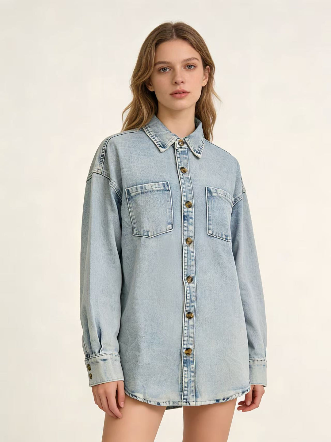 Damen Oversized Denim-Hemd mit aufgesetzten Taschen Echo Archiv