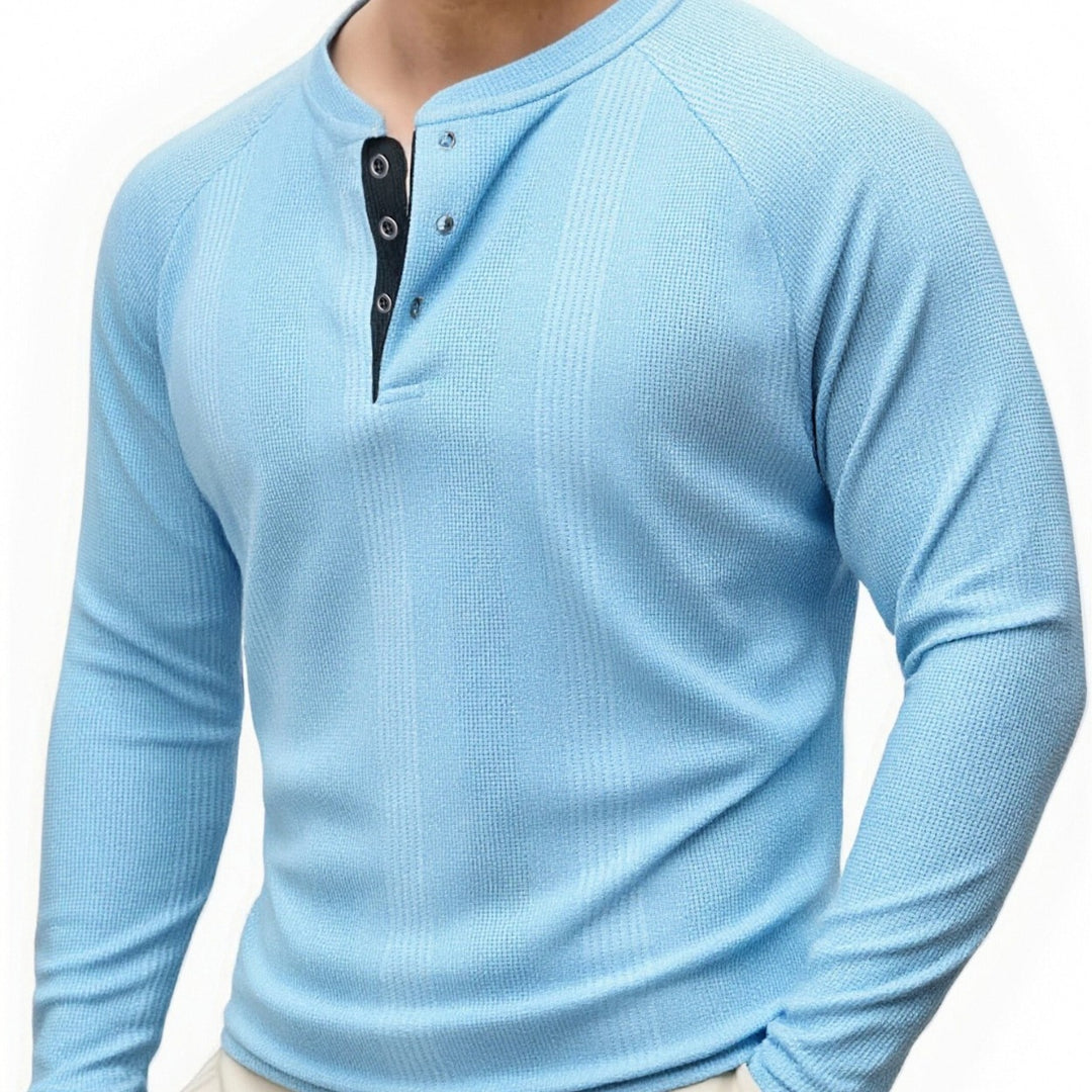 Herren Langarm Henley-Shirt mit strukturierter Oberfläche Echoarchiv