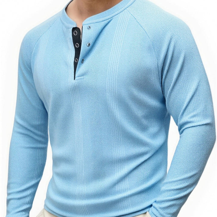Herren Langarm Henley-Shirt mit strukturierter Oberfläche Echoarchiv