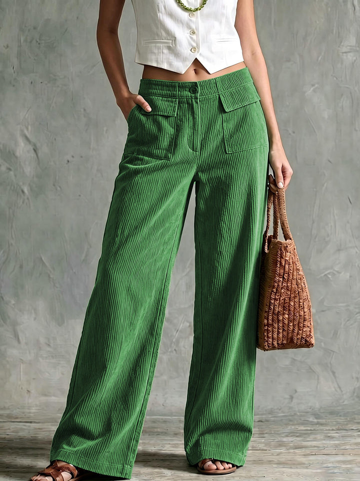 Damen Weite Cord-Palazzohose mit hoher Taille und aufgesetzten Pattentaschen Echoarchiv