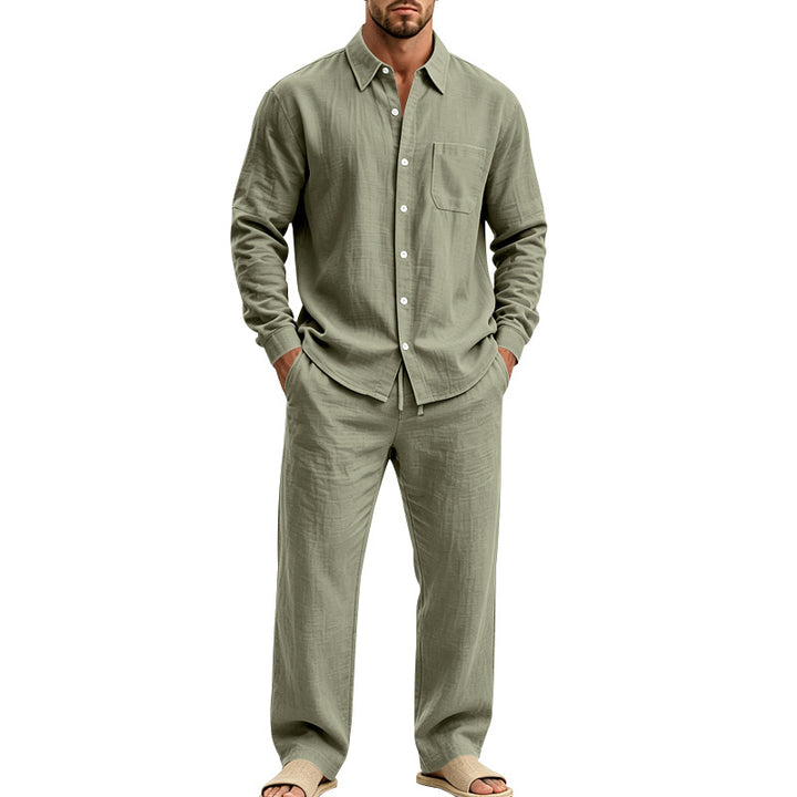 Herren entspanntes Leinen-Hemd und weite Loungewear-Hose Echoarchiv