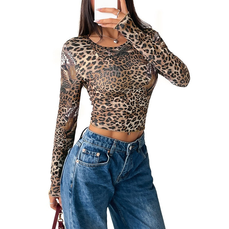 Damen Trendiges Langarmshirt mit Leopardenmuster Echo Archiv