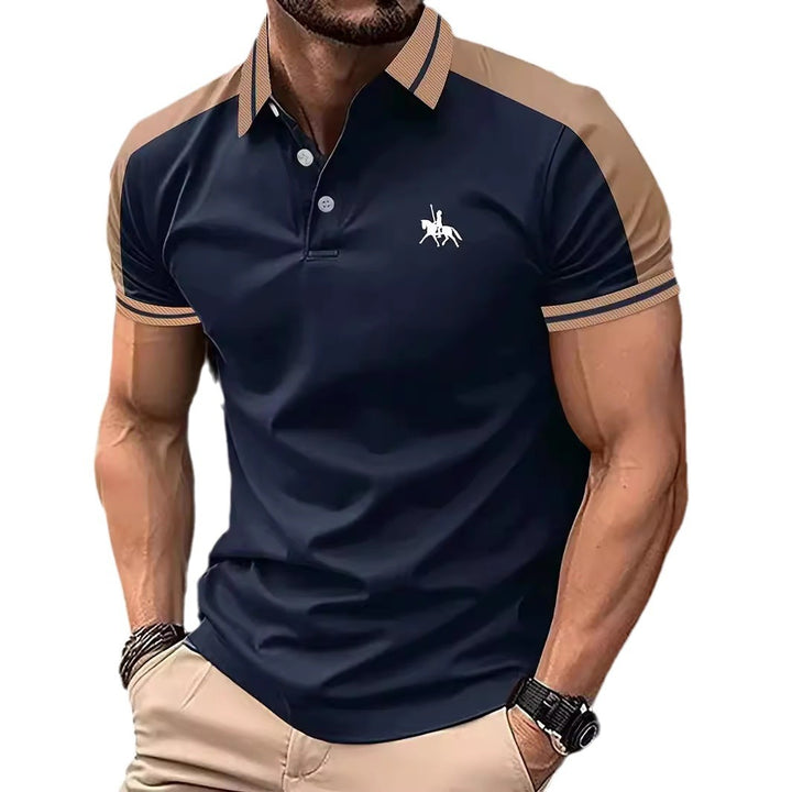 Herren modisches Polohemd mit kontrastierenden Ärmeln und feiner Struktur Echoarchiv