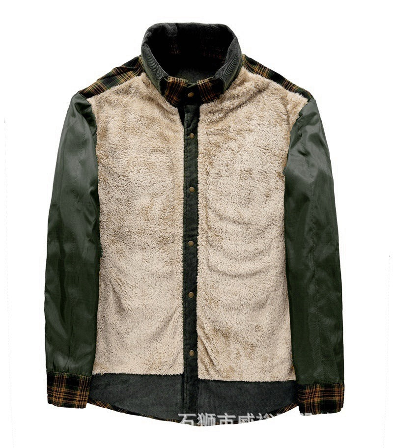 Herren Gefütterte Karo-Hemdjacke mit Teddyfleece-Innenfutter und Cordbesatz – Taviero