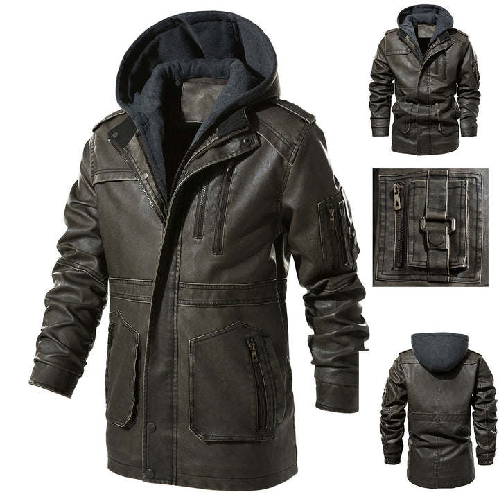 Herren Kunstlederjacke mit versteckter Kapuze Echoarchiv