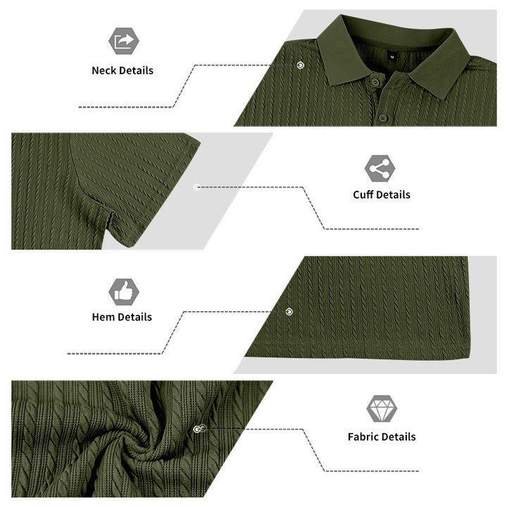 Herren Feinstrick-Polo mit strukturiertem Zopfmuster und weichem Baumwollmix – Cavello