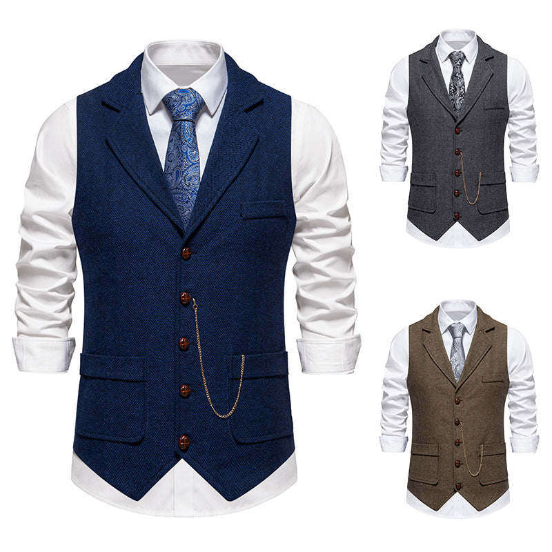 Herren nan Vintage-Weste mit Reverskragen Uhrenkette und Brusttasche Echo Archiv