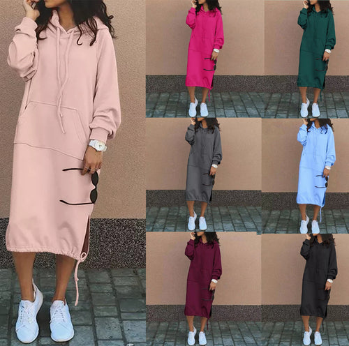Damen Oversize Hoodie-Midikleid mit Tunnelzugsaum und seitlichen Schlitzdetails Echoarchiv