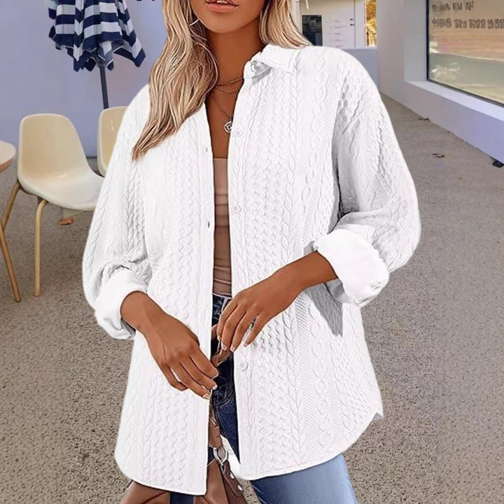 Damen Oversize Strick‑Hemdjacke mit Zopfmuster und Knopfleiste Echoarchiv