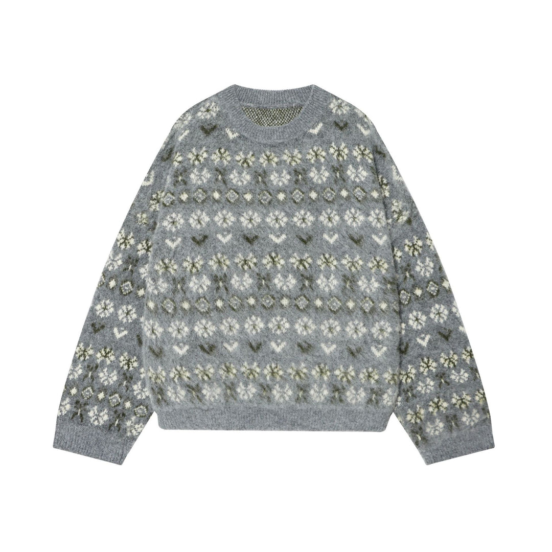 Damen nan gemusterter Norwegerpullover aus weichem Strickgarn mit Rundhalsausschnitt Echo Archiv