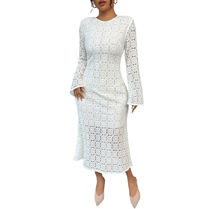 Damen Midikleid aus gehäkelter Spitze mit Trompetenärmeln Echoarchiv