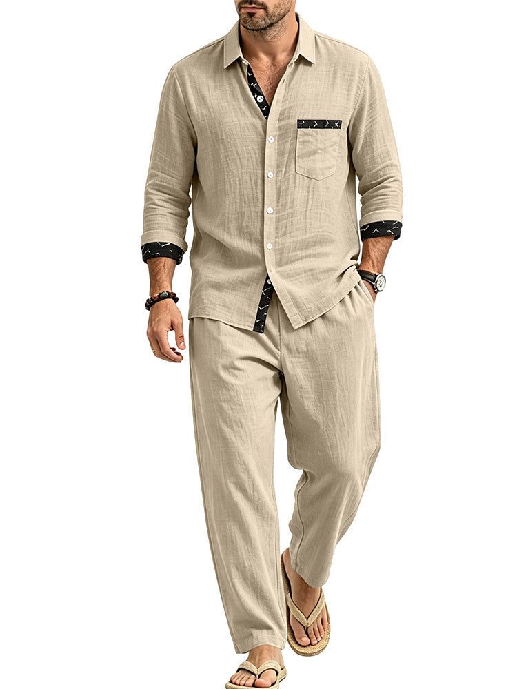 Herren Leichtes Leinenoptik Freizeit-Set mit Hemd und Relax-Hose Echoarchiv