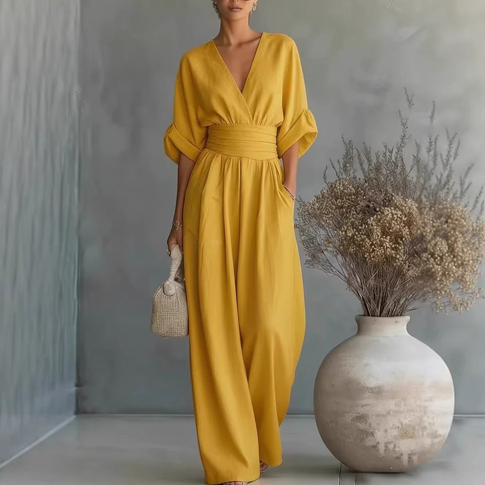 Damen Jumpsuit mit elegantem V-Ausschnitt und weitem Bein Echo Archiv