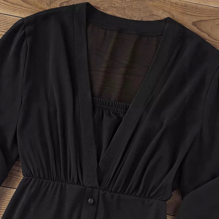 Damen transparentes Chiffon-Blusentop mit Knopfleiste und taillierter Passform – Avérine