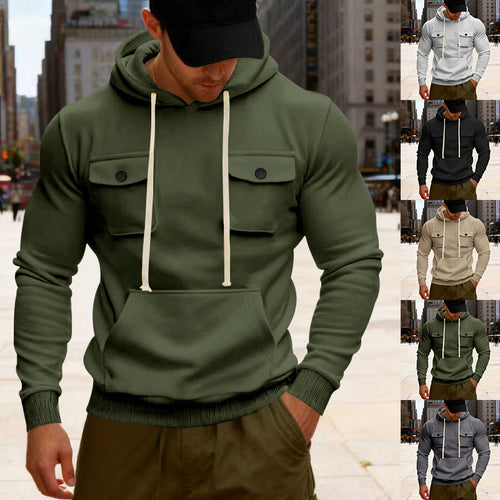 Herren Kapuzenpullover mit Brustklappentasche, Kängurutasche & Rippbündchen – Cavarno