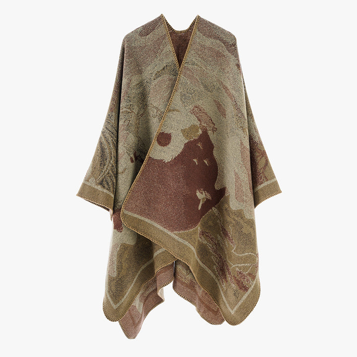 Damen Jacquard-Cape mit grafischem Blumenmotiv und kastigem Oversize-Schnitt – Avérine