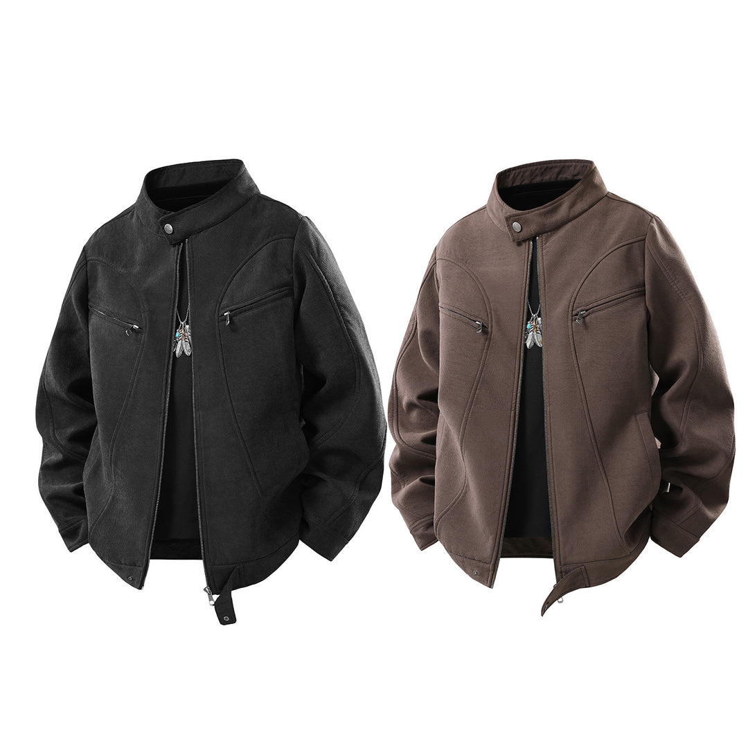 Herren Lässige Utility‑Jacke mit Stehkragen, Reißverschluss und Brusttaschen Echo Archiv