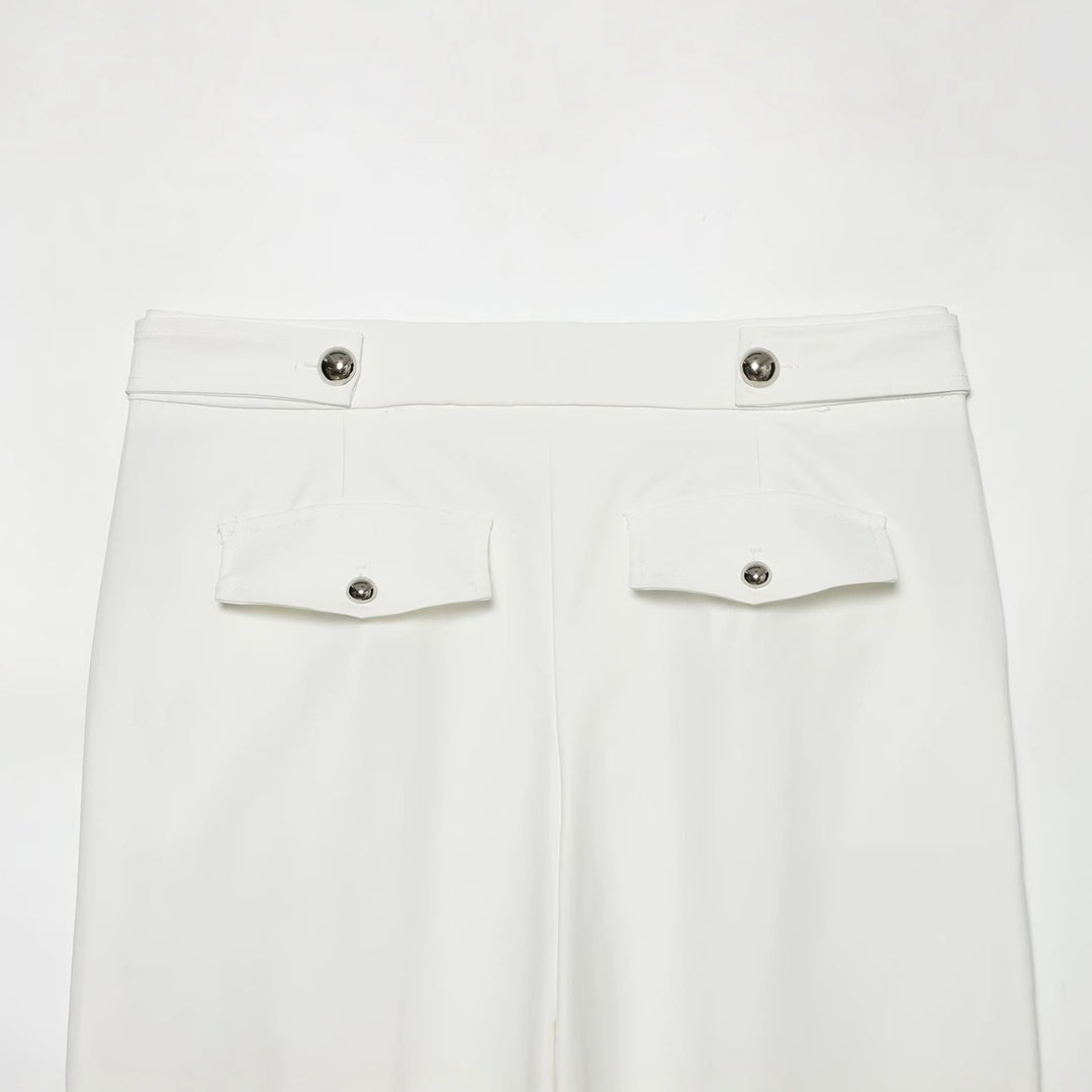 Damen Hochgeschnittene weite Hose mit sichtbarer Knopfleiste und Bundriegel Echoarchiv