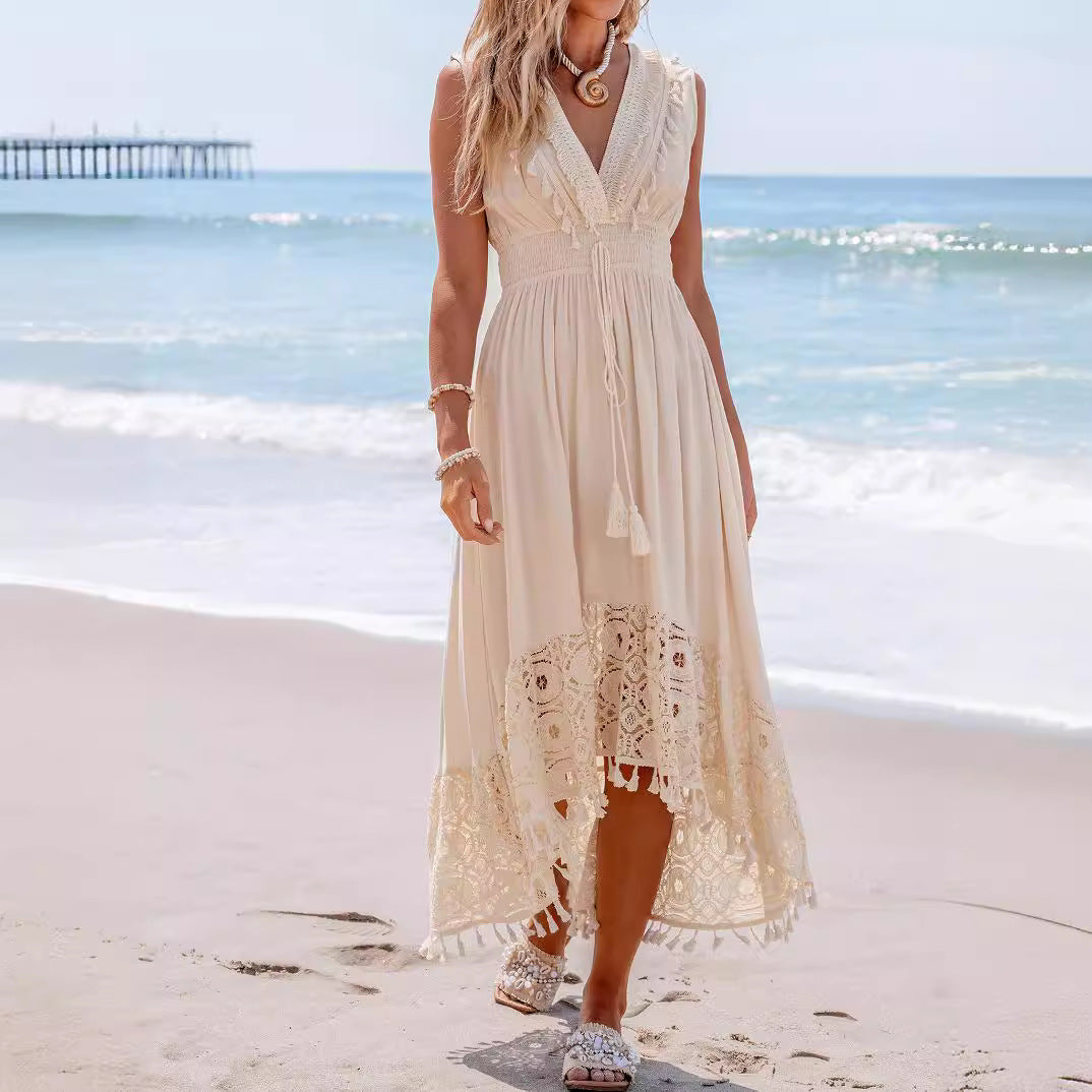 Damen Bohemian Maxikleid mit Spitzen- und Rüschendetails Echo Archiv