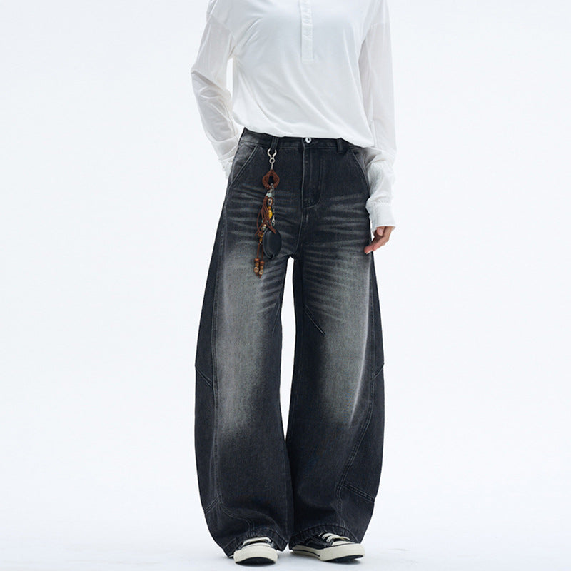 Damen Extraweite Denim-Palazzohose mit Paneelnähten und bodenlangem Saum Echo Archiv