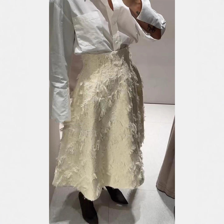 Damen Midirock mit hoher Taille und fransiger Struktur Echoarchiv