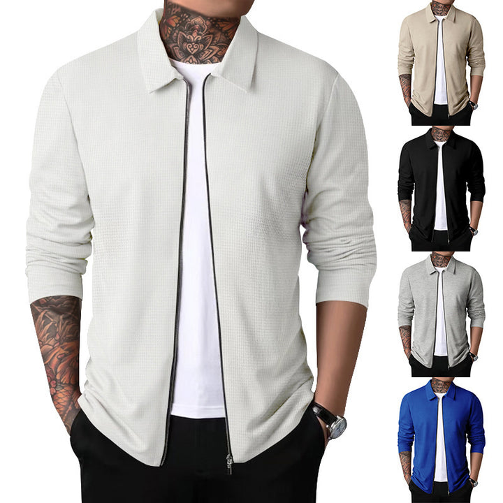 Herren Eleganter Langarmshirt mit strukturierter Oberflächenbeschaffenheit und hochwertigem Reißverschluss Echoarchiv