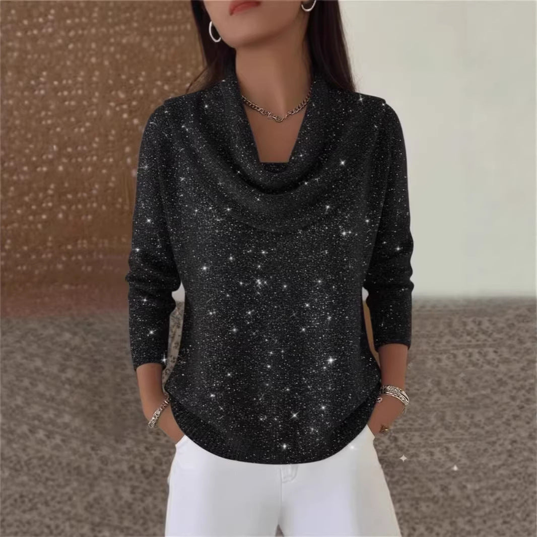Damen Glitzernder Strickpullover mit Wasserfall-Ausschnitt Echo Archiv