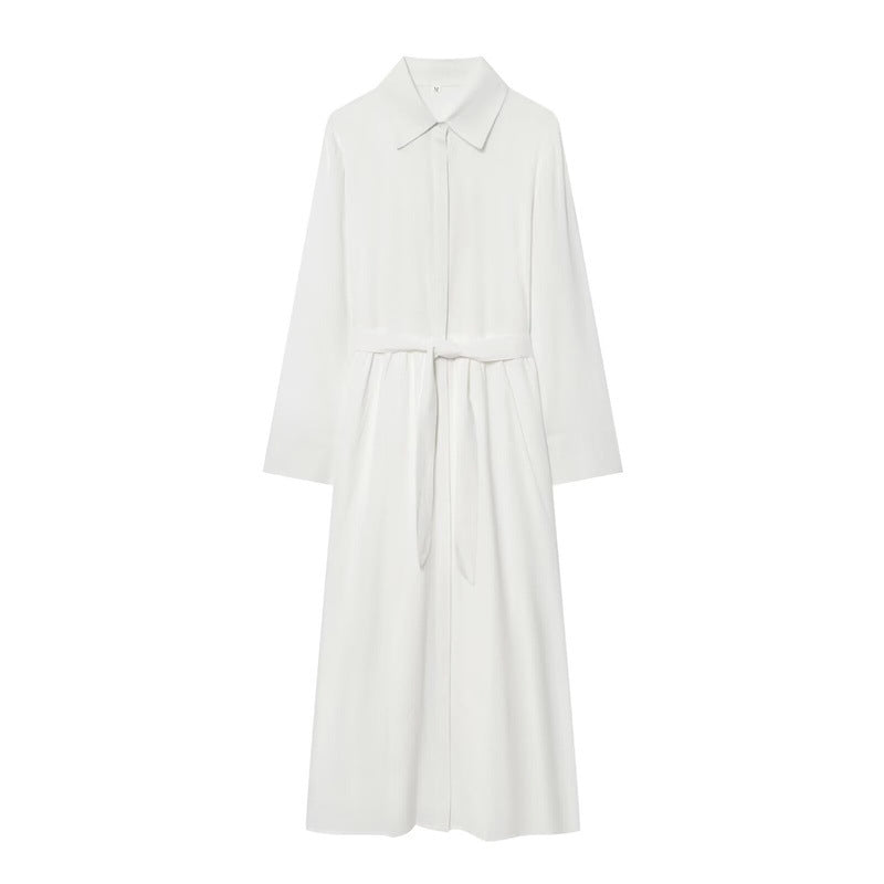 Damen Langes Hemdblusenkleid mit Taillengürtel und durchgehender Knopfleiste Echo Archiv