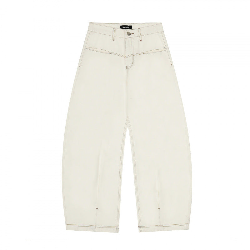 Damen Weite Cropped Ballon-Jeans mit hohem Bund und sichtbaren Kontrastnähten Echo Archiv